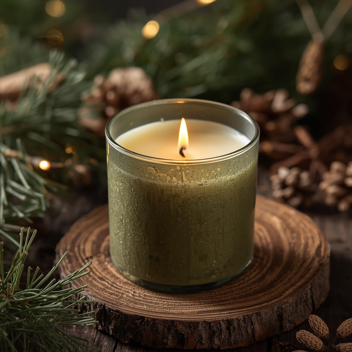 Hand-poured scented candle in winter forest scent